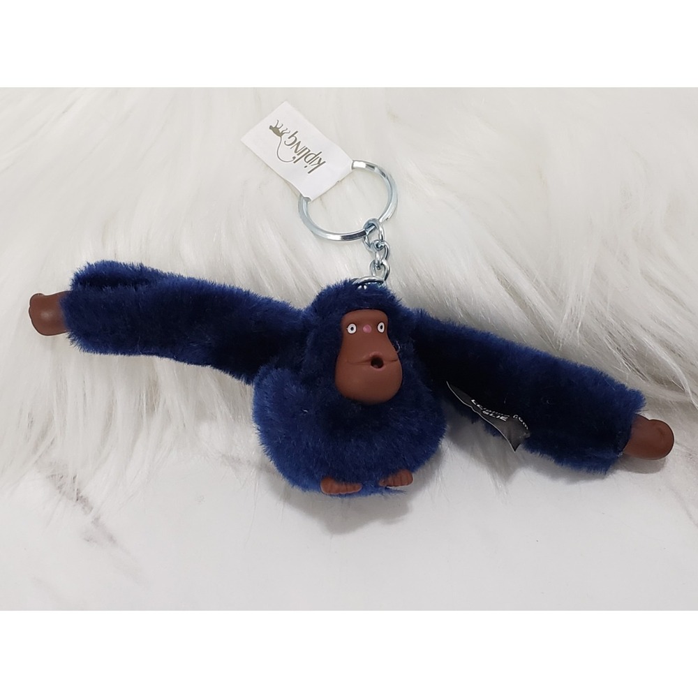 NEW Kipling LESLIE BLUE Plush Monkey Handbag Key Chain Ring Bag Charm Ape